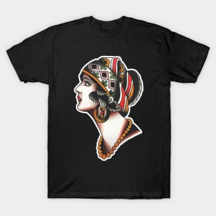 Classic Lady Face Tattoo Design T-Shirt